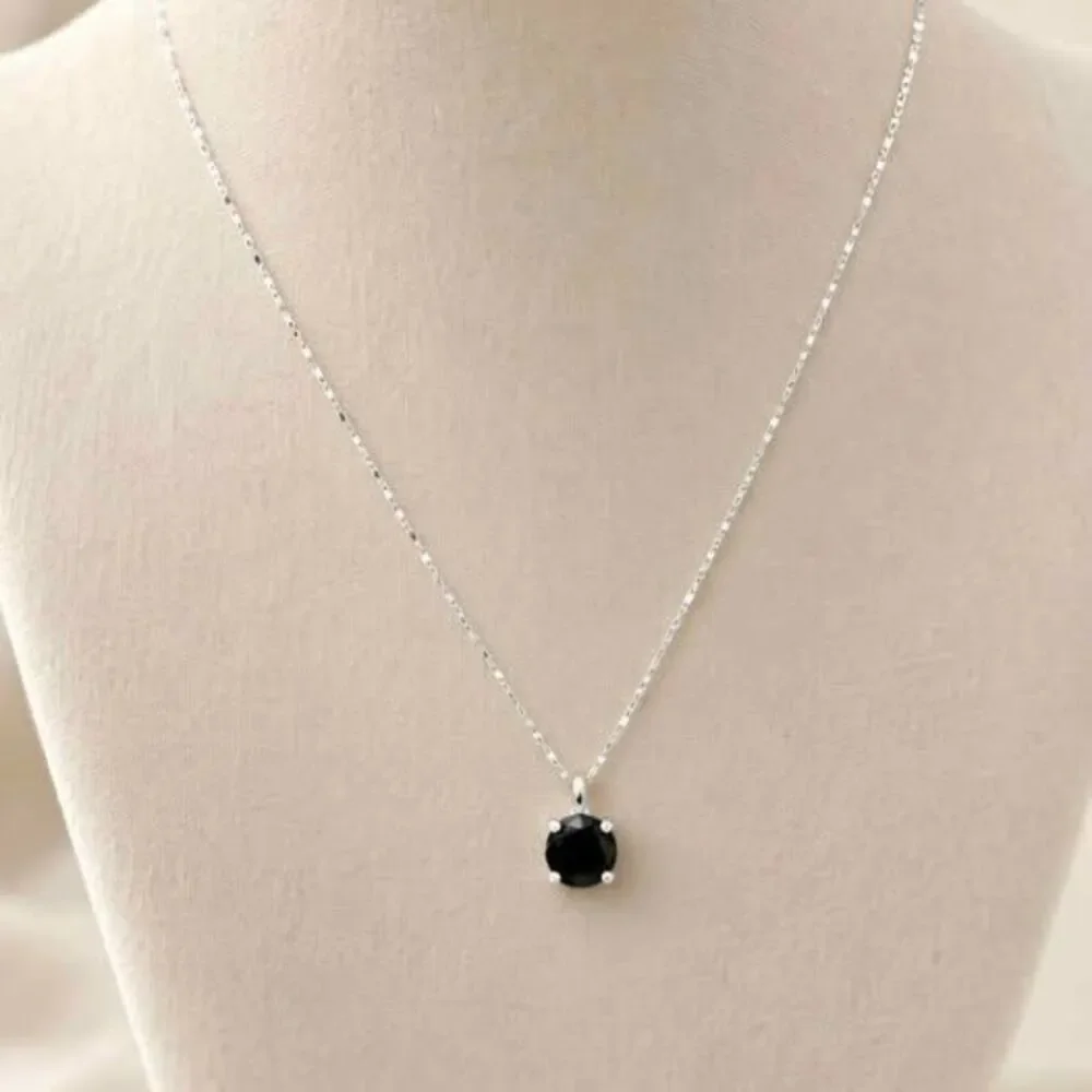 Black Moissanite Solitaire Necklace 2 Ct 925 Sterling Silver GRA Certified